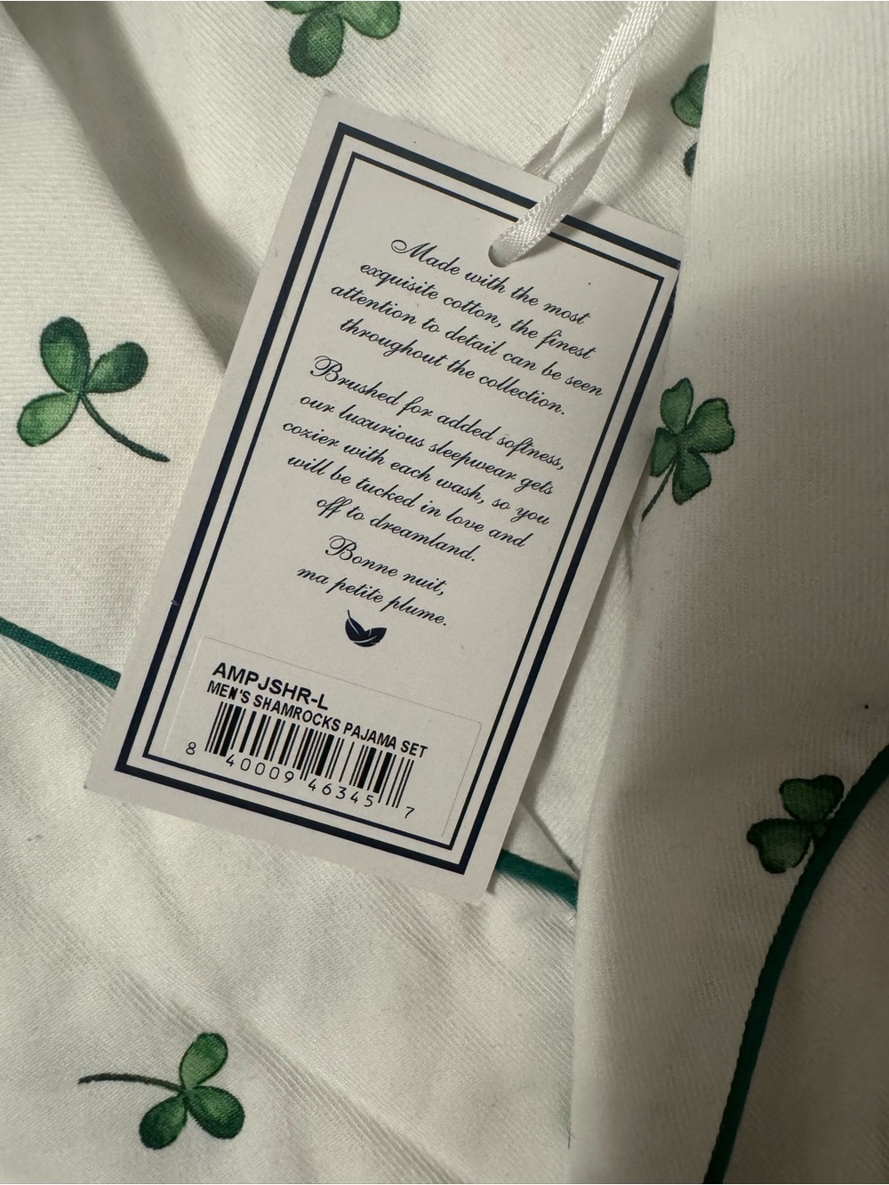 Petite Plume Men's Twill Pajama Set in Shamrocks Size L Large - Picture 3 of 3